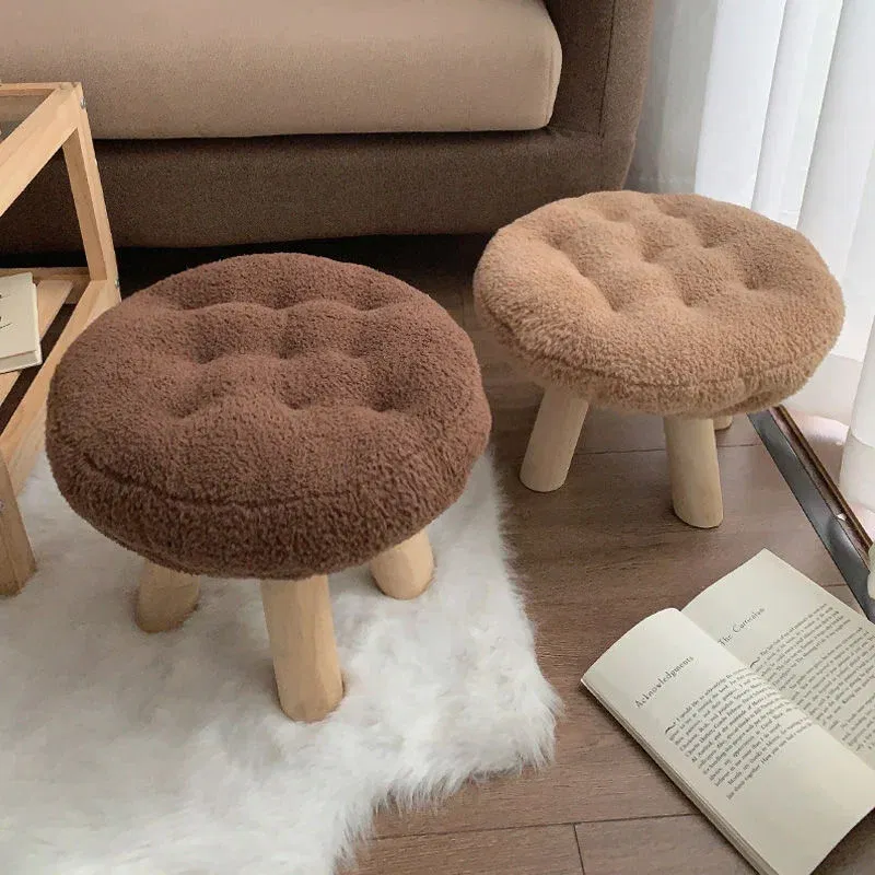 Color: Black - Creative Stool Nordic Furniture Solid Wood Small Stool Spherical Stool Removable Washable Furniture Round Ottomans Ins Pouf