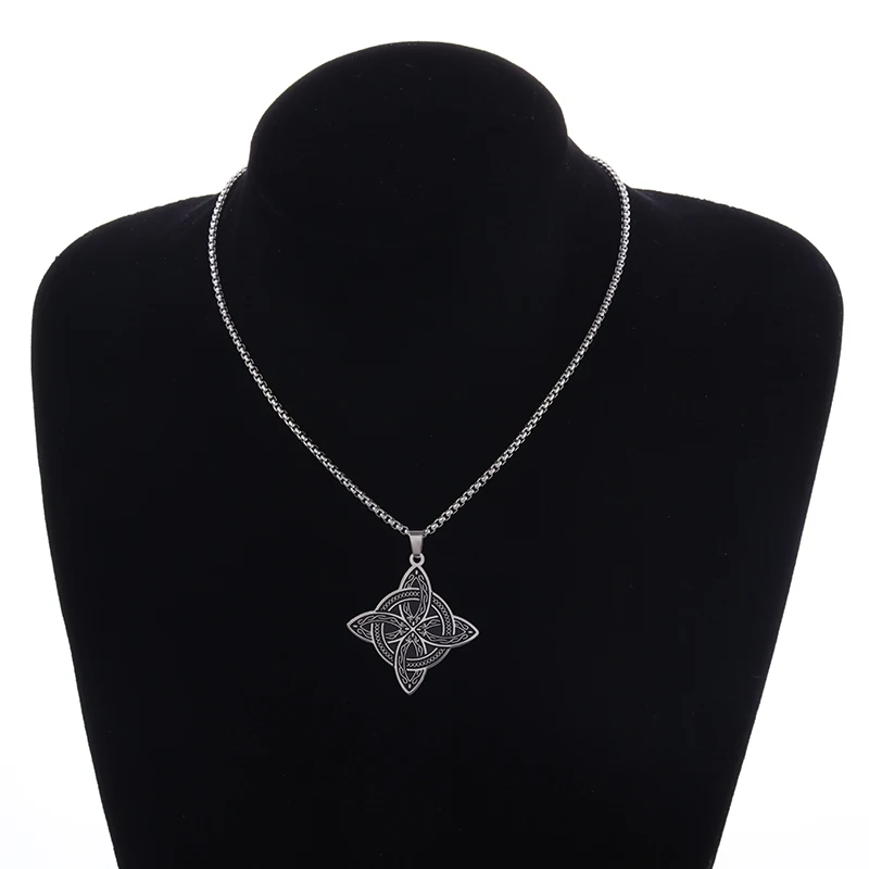 Metal Color: PURPLE - Stainless Steel Silver Color Pattern Witch Knot Pendant Necklace Celtic Knot Lucky Jewelry Gift for Friends Family