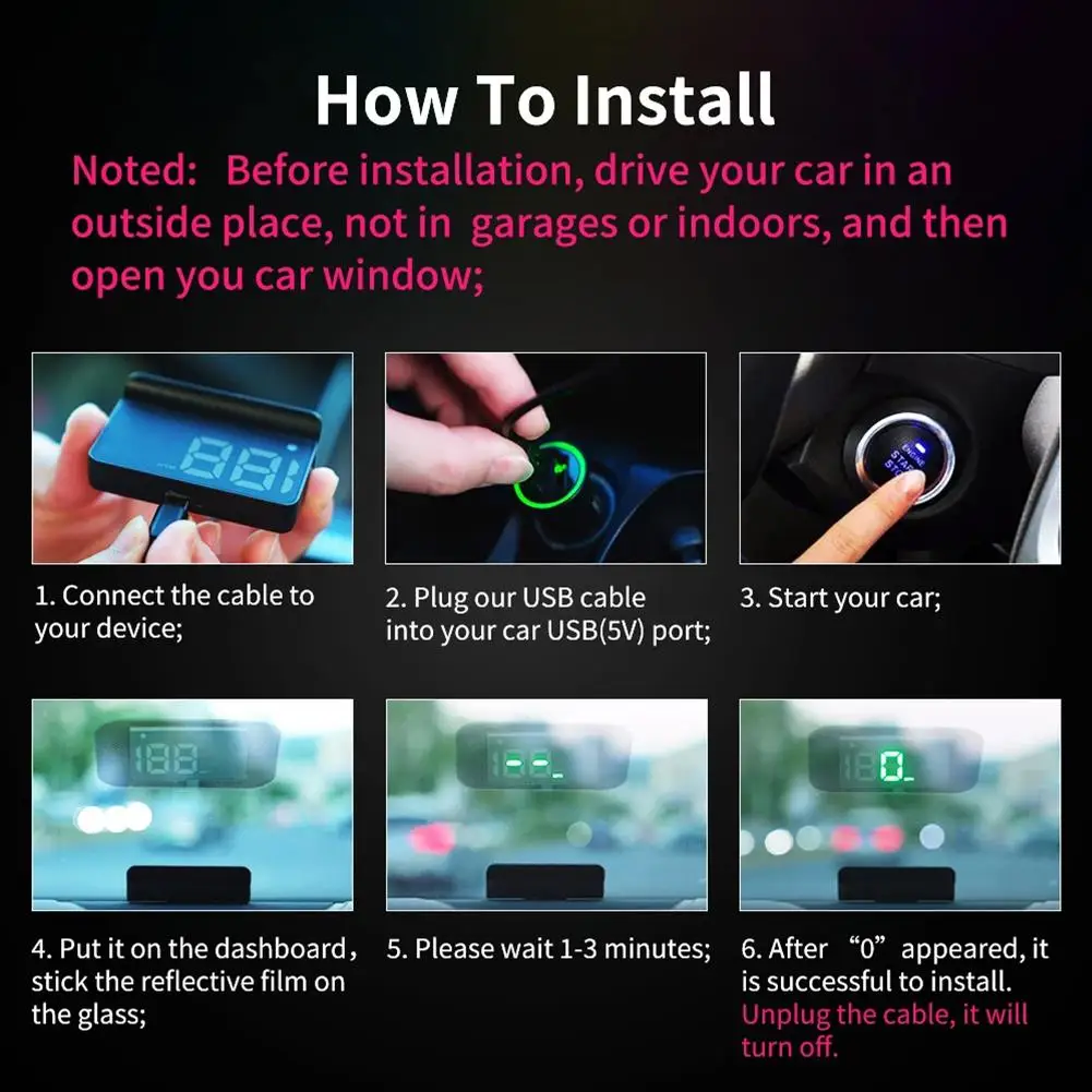 Color Name: WHITE - USB Powered Car Mounted HUD Head Up Display GPS Speed Display KMH/MPH Extra Large Font HD Experience