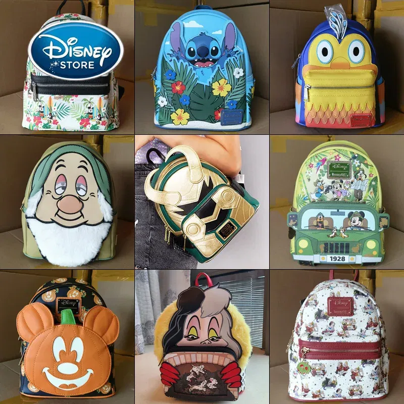 Color: multi - Disney Tinker Bell Women Double Strap Shoulder Bag Purse Cute Disney Princess Belle PU Leather Mickey Ariel Backpack