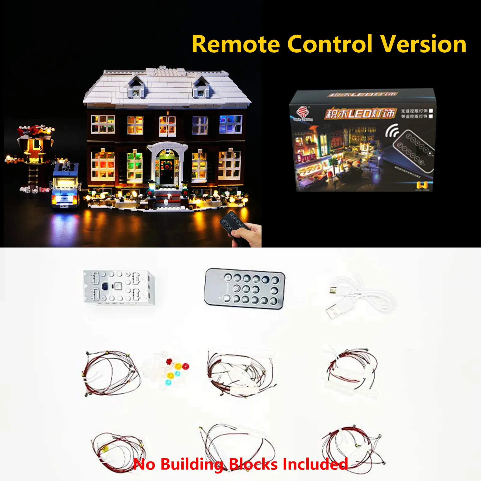 Color: WHITE - LED Lighting Kit Compatible with 21330 Home Alone House Building Blocks Model Remote Control Lamp Accessories (Lights Only)