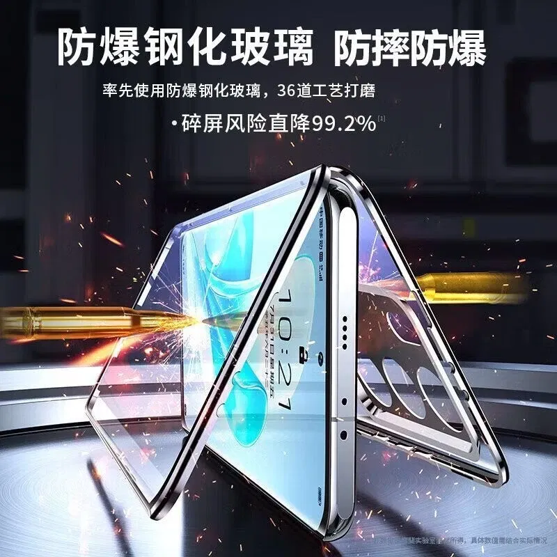 Color: Blue, Material: CANVAS - 360 Full Case For Vivo V29 5G V27 Pro V27E V25 V23 Double Sided Magnetic Adsorption Metal Capa Tempering Glass Clear Phone Cover