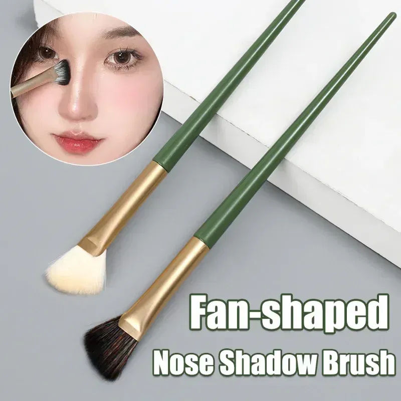 Handle Color: Green - New Half Fan-shaped Nose Shadow Brush Soft Angled Flat Head Noses Contour Smudge Makeup Brushes Highlighter Blush Cosmetics Tool