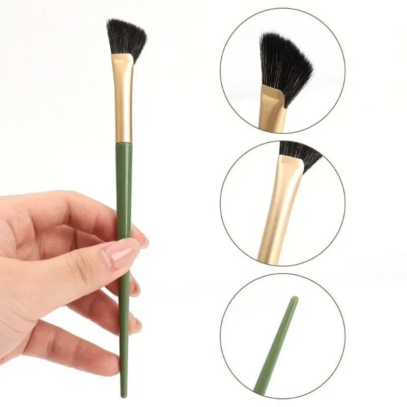 Handle Color: Green - New Half Fan-shaped Nose Shadow Brush Soft Angled Flat Head Noses Contour Smudge Makeup Brushes Highlighter Blush Cosmetics Tool