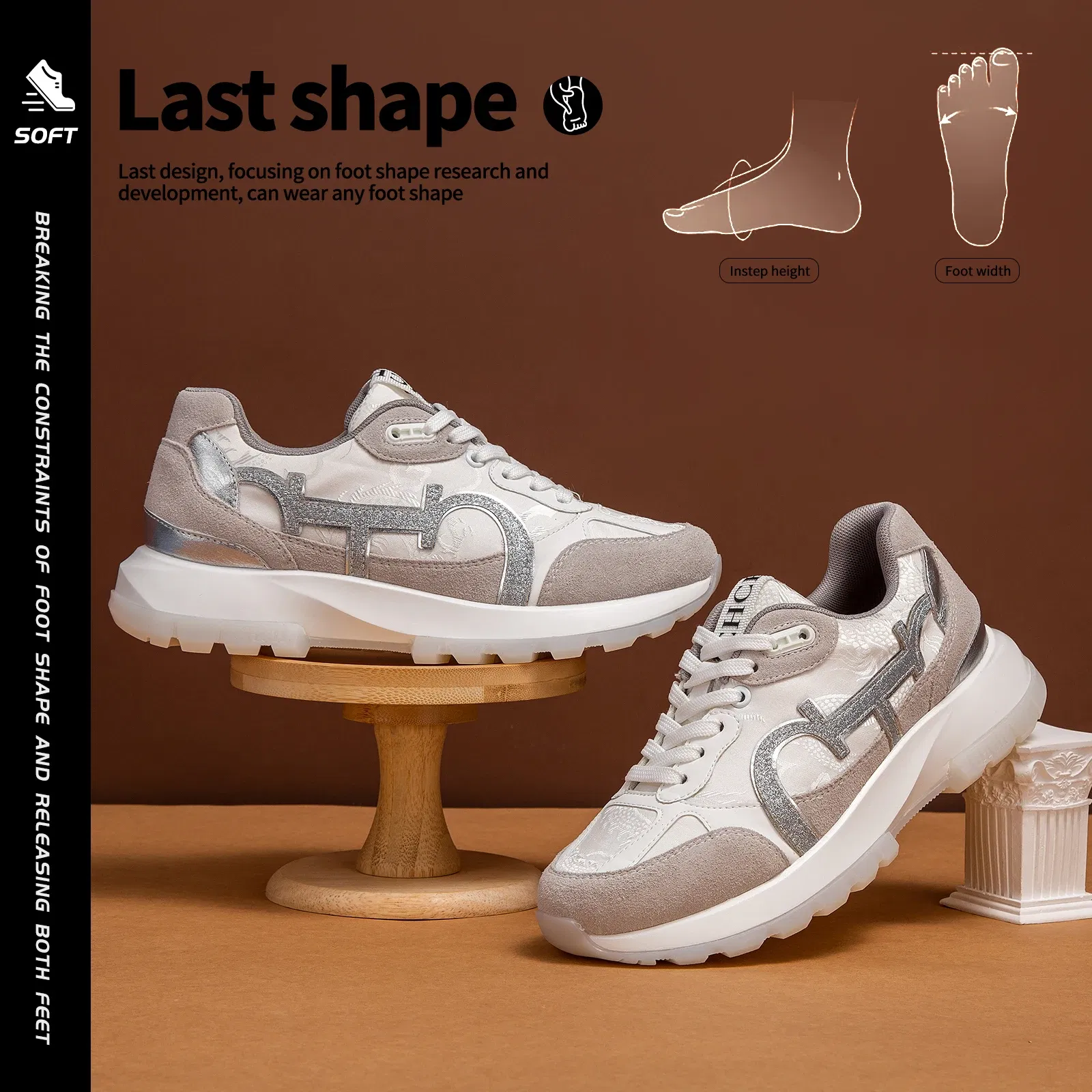 Color: Beige, Shoe Size: 37 - Women's Shoes Niche Design Balance Shoes Technology Versatile Splicing Ladies Shoes Fashion Classic Casual Female Sports Shoes