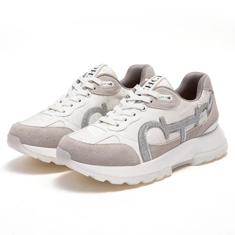 Color: Beige, Shoe Size: 37 - Women's Shoes Niche Design Balance Shoes Technology Versatile Splicing Ladies Shoes Fashion Classic Casual Female Sports Shoes