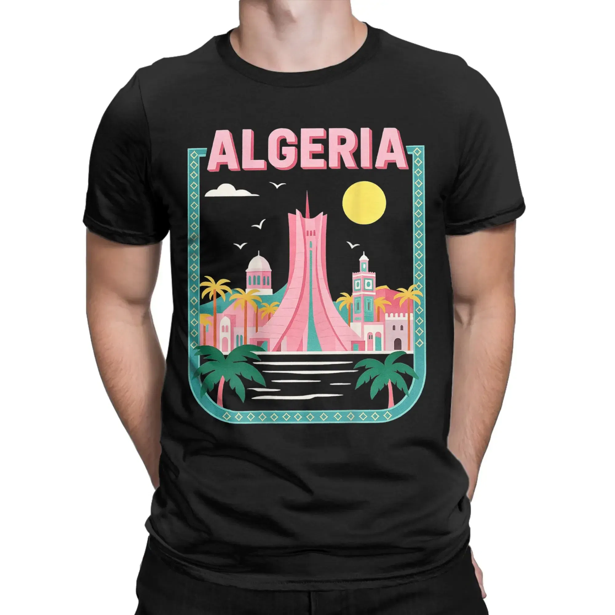 Color: Clear, Size: XL - Men Algeria DZ City Algerian T Shirts Africa Arab Pure Cotton Clothes Hipster Short Sleeve Crewneck Tees Gift Idea T-Shirt