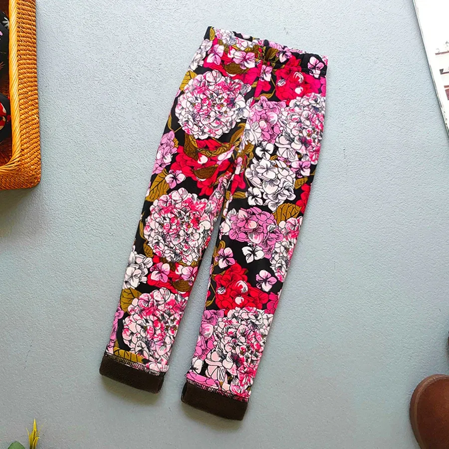 Color: Blue, Kid Size: 7 - Autumn Winter Print Flowers Thick Warm Kids Toddler Baby Girls Leggings Children's Pants