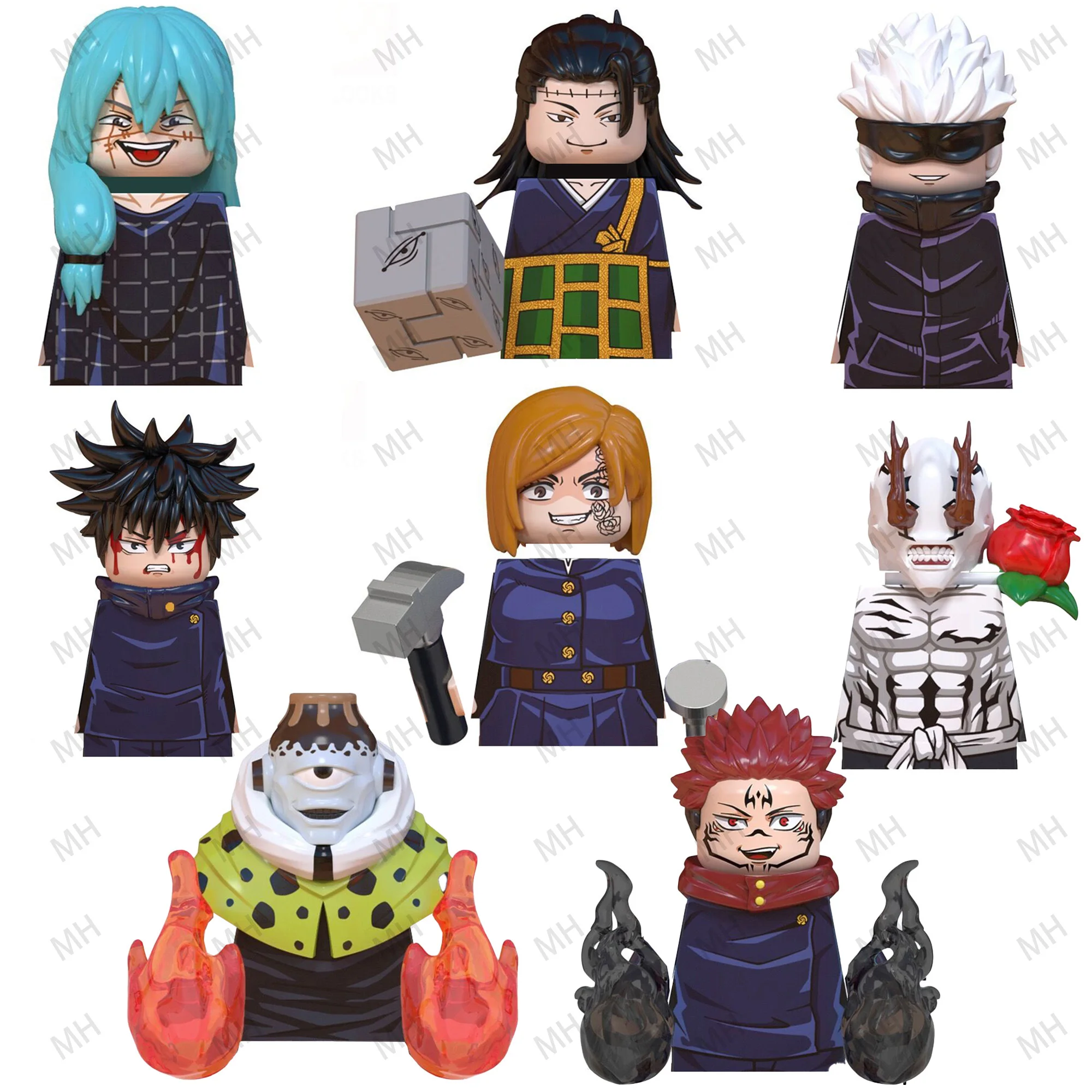 Color: Gold - Anime Jujutsu Kaisen JJK Gojo Satoru Riko Orimoto Okkotsu Yuta Nanami Panda Building Blocks Figures Toys WM6139 WM6140 WM6149