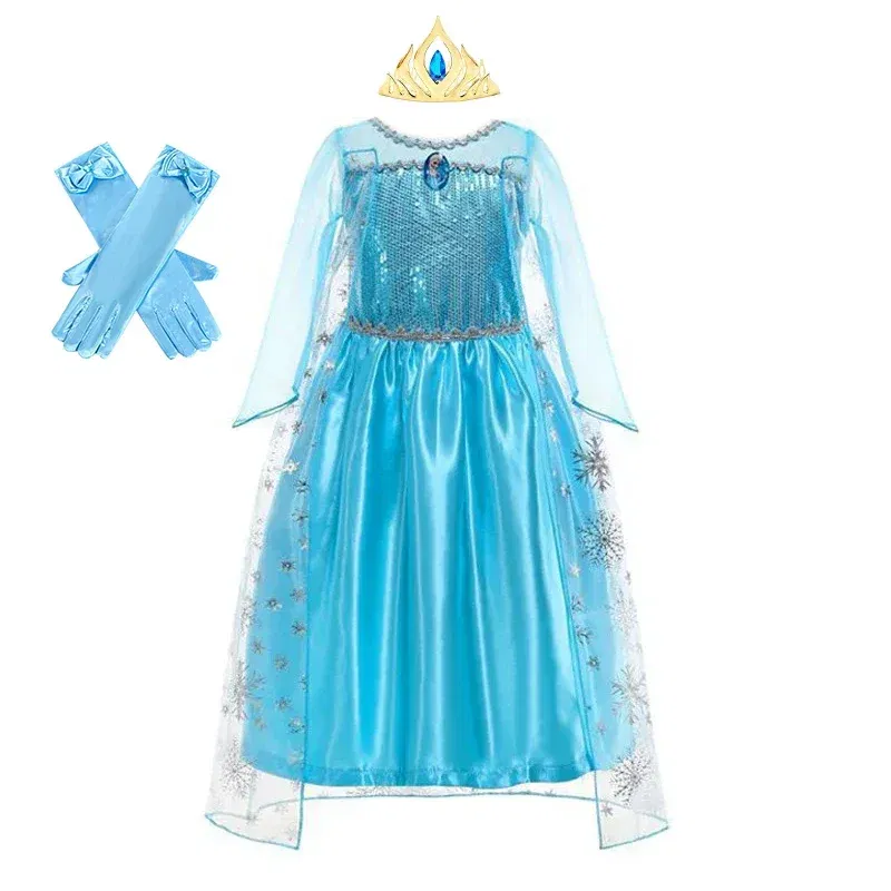Color: Pink, Kid Size: 5 - Disney Girls Cospaly Snow Queen Elsa Costumes Kids Carnival Party Prom Gown Robe-Playing Children Clothes Frozen Princess Dress