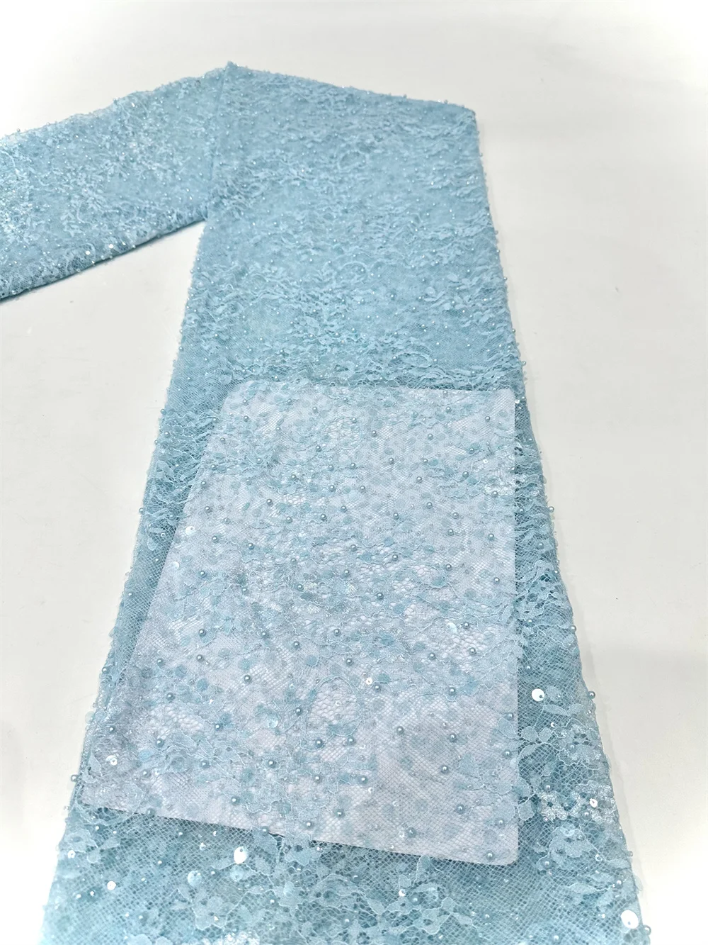 Color: Red, Width: 120cm, Length: 5 yards - Luxury French Mesh Beads Lace Fabric 2025 High Quality African Sequins Mesh Lace Fabrics For Nigerian Women Wedding Dress Sewing