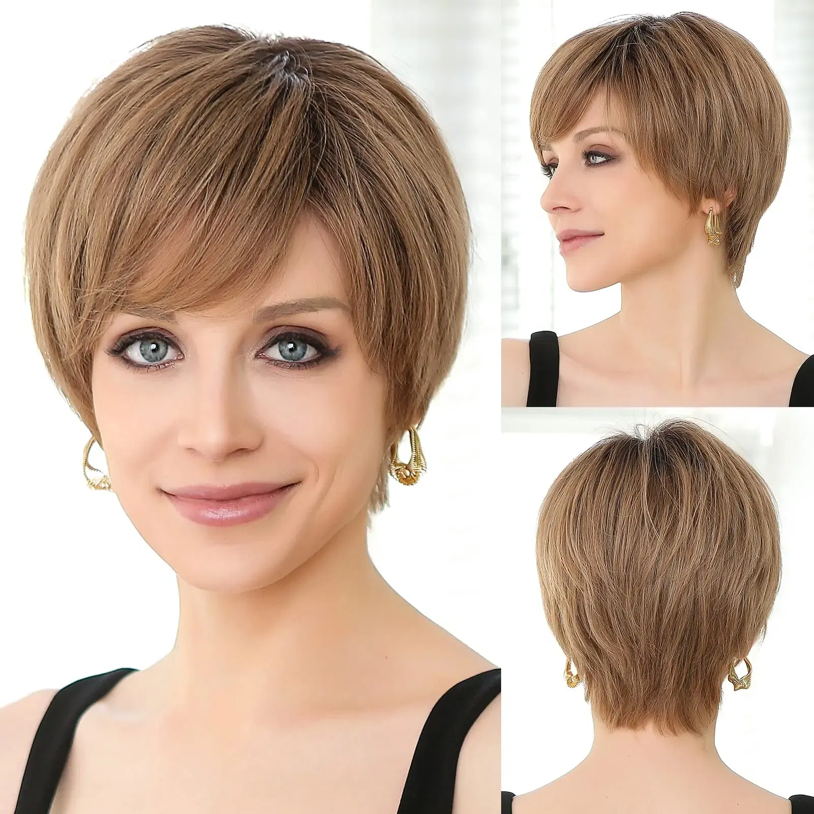 Hair Color: #1 - 100% Remy Human Hair Wigs Brown Short Pixie Cut Lace Front Wig for Women HD Transparent Human Hair Lace Frontal Wigs