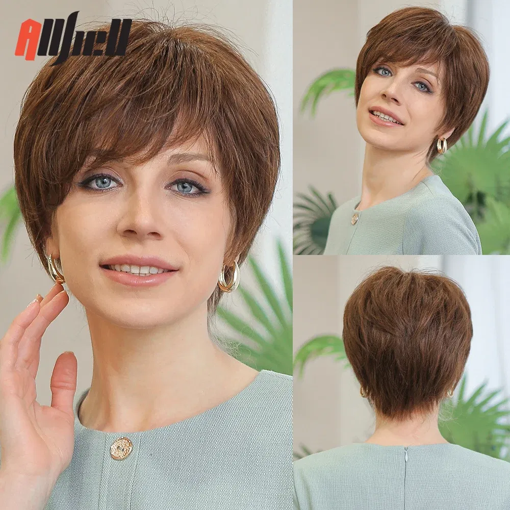 Hair Color: #1 - 100% Remy Human Hair Wigs Brown Short Pixie Cut Lace Front Wig for Women HD Transparent Human Hair Lace Frontal Wigs
