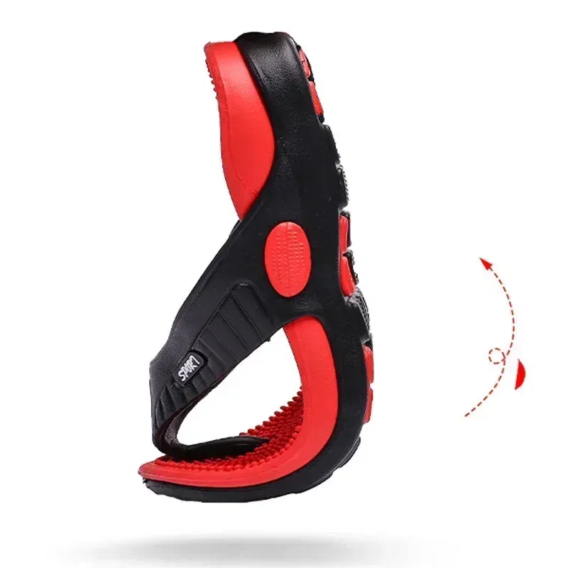 Color: Red, Shoe Size: 43 - Massage Flip Flops for Men Summer Breathable Beach Shoes Sandals 46 Men Luxury Flip Flops Breathable Plus Big Size Men Slippers