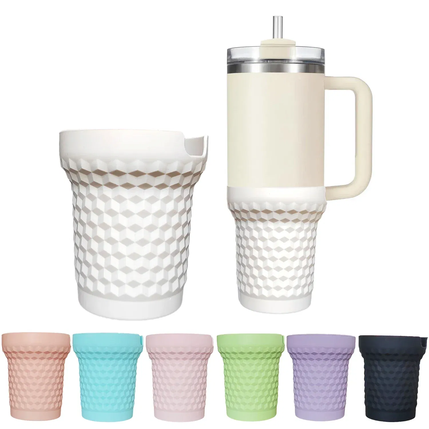 Color: Champagne - Silicone Boot for Stanley Quencher H2.0 FlowState Tumbler 40oz  Cup Bottom Protector Sleeve