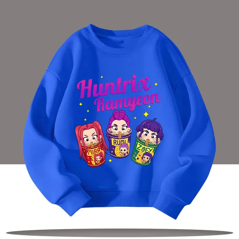 Color: SKY BLUE, Kid Size: 6 - K-pop Demon Hunters Cartoon Print 3-12 Year Old New Style Kids Round-neck Sport Shirt Cute Girl Casual Top Children's Clothing