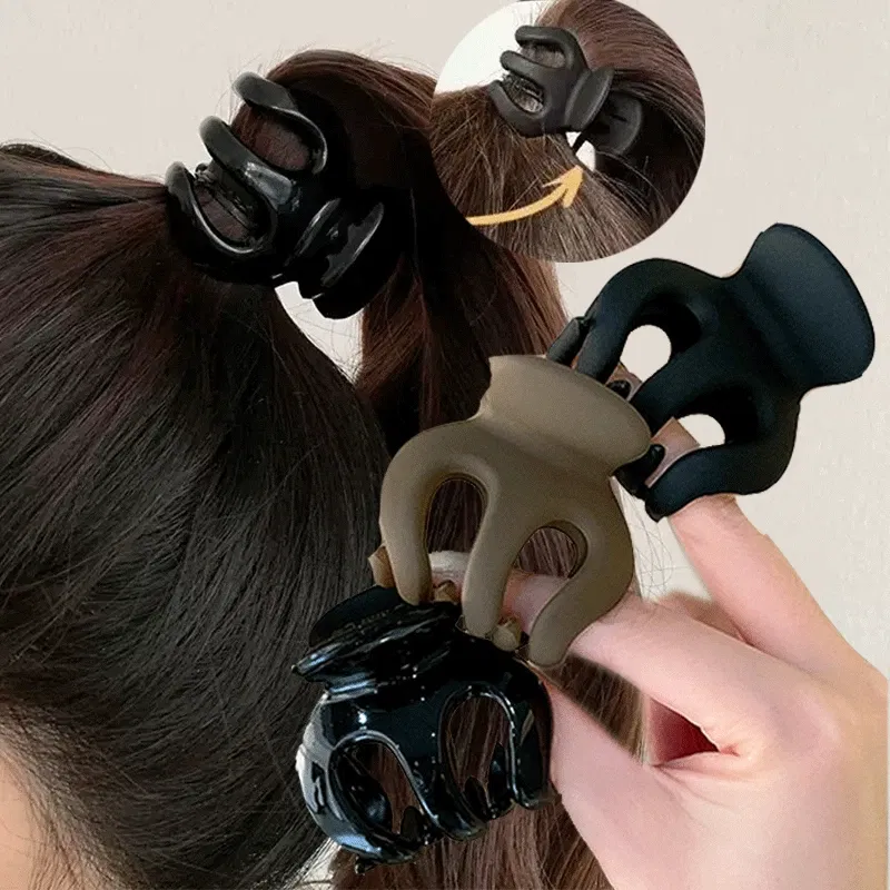Color: GRAY - Korean Fashion Ponytail Hair Claw Clip Black Acrylic Small Hair Claws Women Girls shark Clips Headwear Barrette Hair Accessories