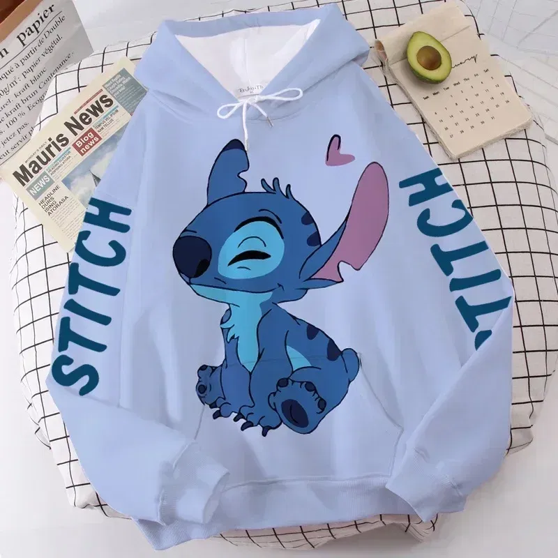 Color: Red, Size: M - Disney Hoodie Fashion Stitch Angel Monster Letter Cartoon Sweatshirt Pullover Cute Harajuku Unisex Women's Pocket Top