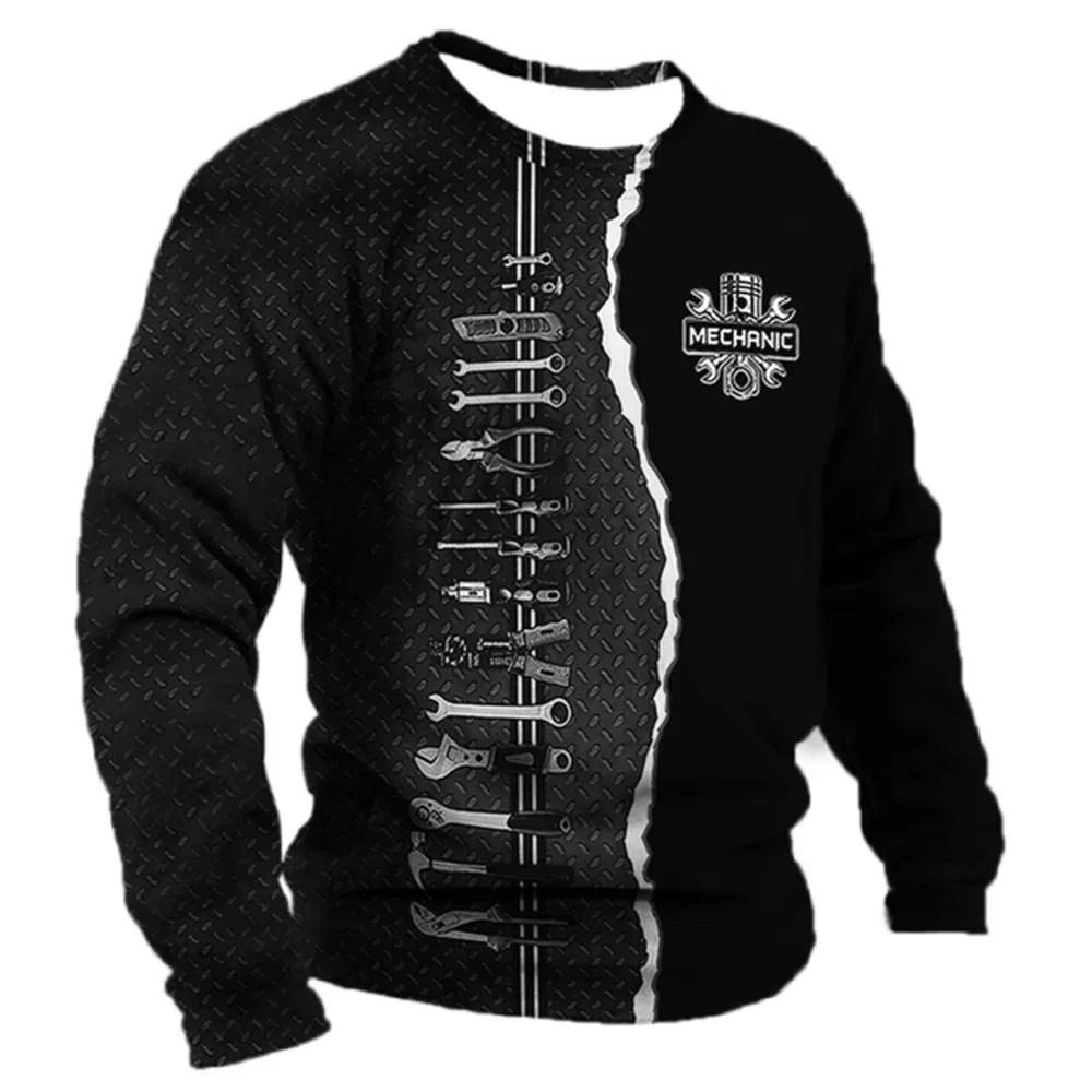 Color: GRAY, Size: XXL - Men's T -shirt Retro T -shirt Summer clothing personalized name Mechanic mechanic 3D printing 5xl sports shirt long -sleeved