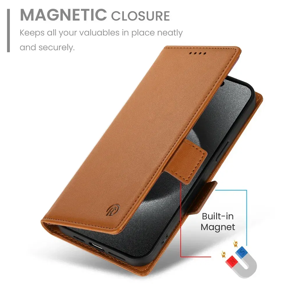 Color: Red, Material: aluminum - PU Leather Flip Phone Case For iPhone 16 15 Pro Max 16E 14 13 1211 XS Max XR X 8 7 Plus SE KickStand Cards Solt Wallet Cover