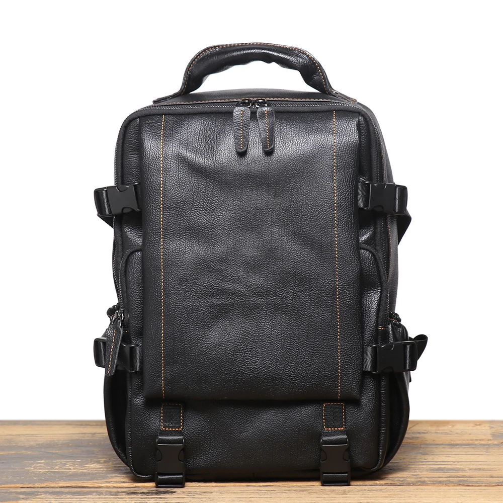 Color: Brown - LUOKIR New Men's Genuine Leather Travel Backpack Women's Cowhide School Bag Large Capacity Backpack Original Double Shoulder Bag