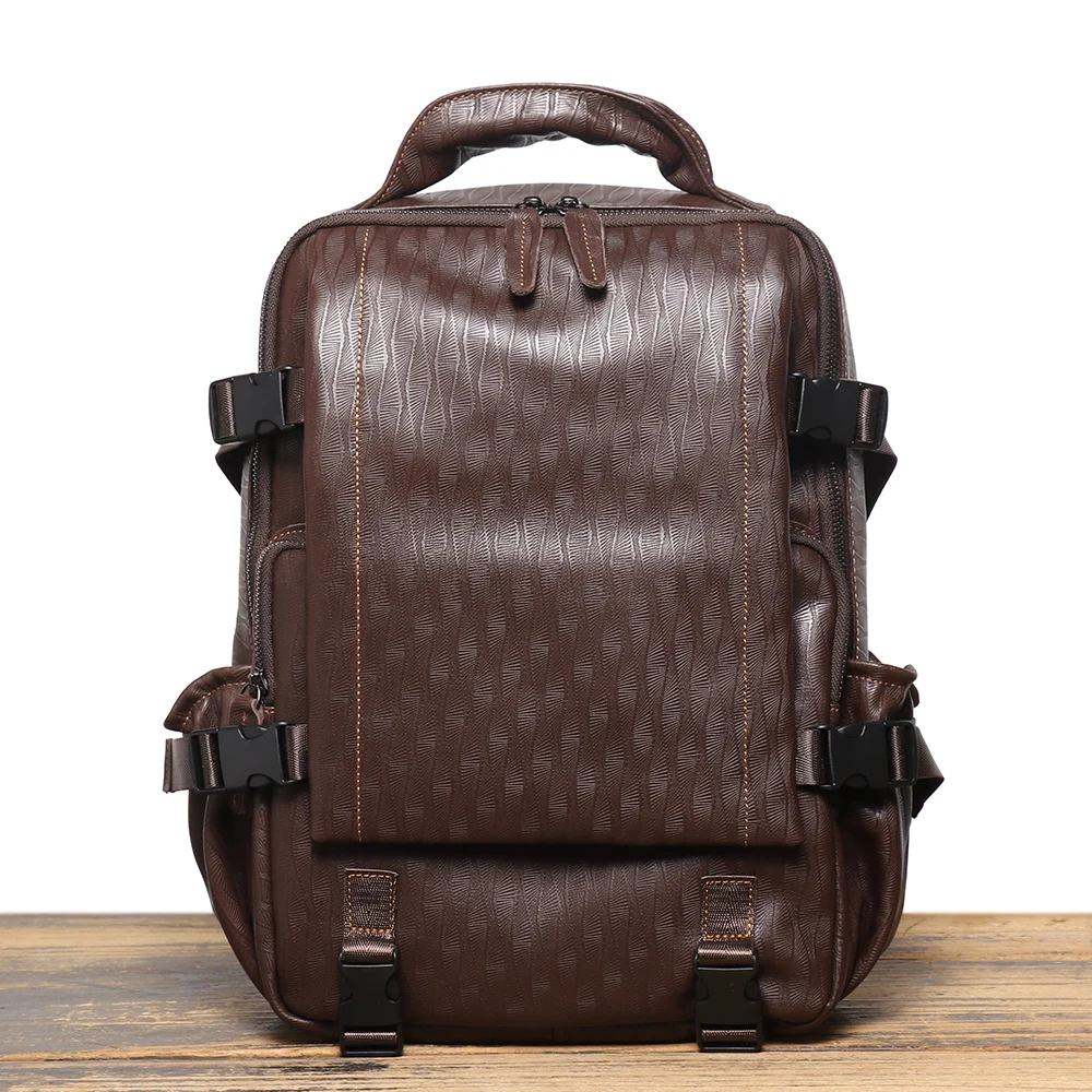 Color: Brown - LUOKIR New Men's Genuine Leather Travel Backpack Women's Cowhide School Bag Large Capacity Backpack Original Double Shoulder Bag