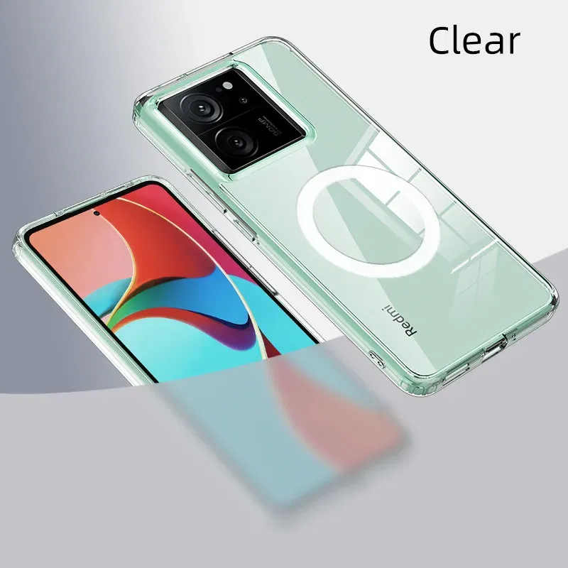 Color: Ivory, Material: ABS - Matte & Clear Magnetic Wireless Charging Armor Magsafe Case For Xiaomi 14 13T Mi 13T 14 Mi13T Pro Military Shockproof Back Cover