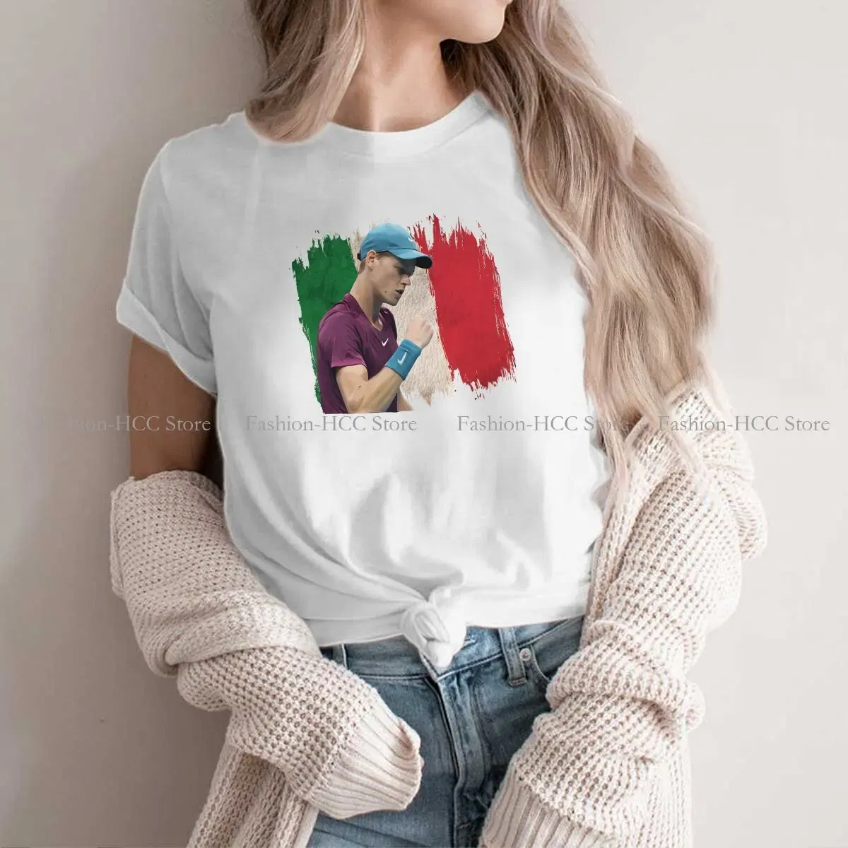 Color: WHITE, Size: S - Tennis Polyester TShirt for Women Jannik Sinner Basic Casual Tee T Shirt High Quality New Design