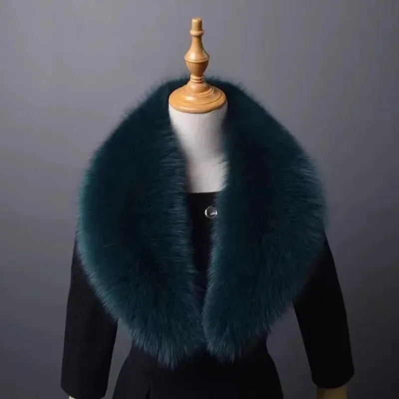 Color: army green, Size: XXS - Winter Real Fox Fur Collar Woman Furry Natural Raccoon Fur Scarf Shawls Luxury Neck Warmer Wraps For Coat Fur Scarves Large Size