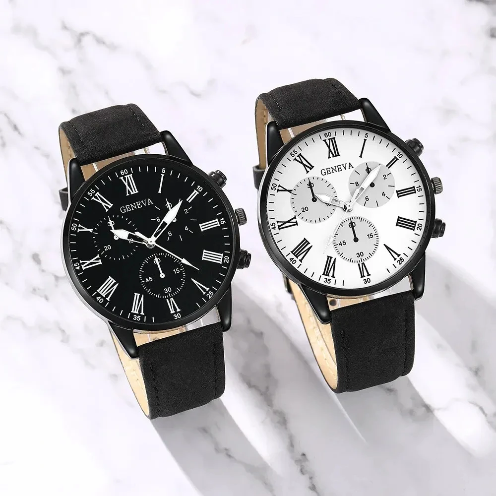 Color: Rose - 2PCS Set Couple Fashion Casual Leather Watches Ladies Simple Dial Quartz Wristwatches Dress Clock Montre Femme