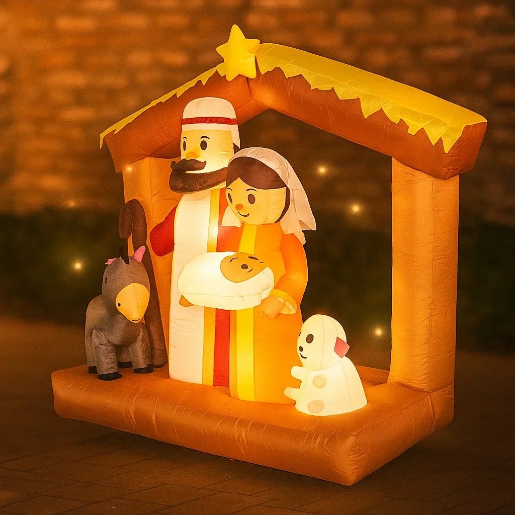 Color: WHITE, Size: L - 5.9FT Inflatable Christmas Toy Nativity Scene Decor Holy Family Donkey Lamb LED Xmas  Home Ornament Gift Xmas Yard Decoration