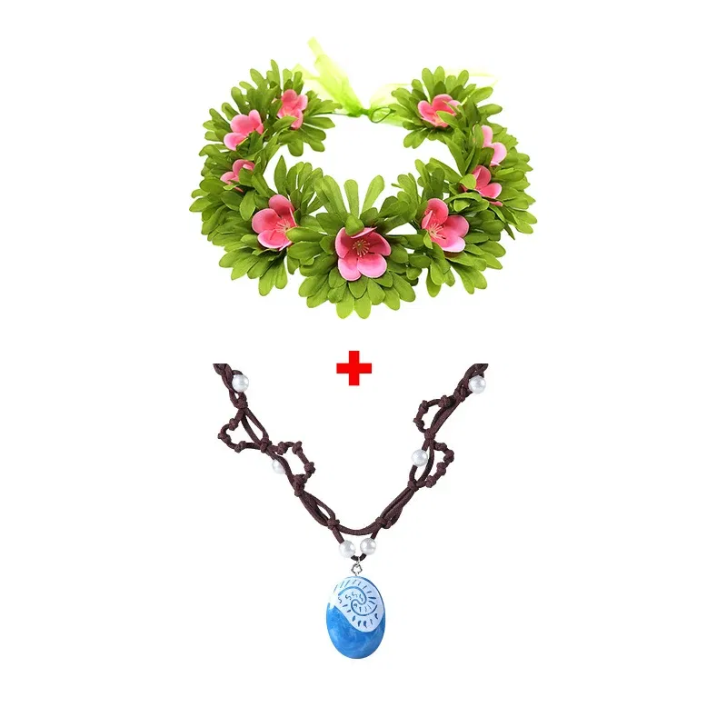 Color: GRAY - Gilrs New Movie Moana 1&2 Wig and Necklace Flower Clip Dress Up Set Vaiana Costume Accessories Moana Pet Pig and Cock Xmas Gift
