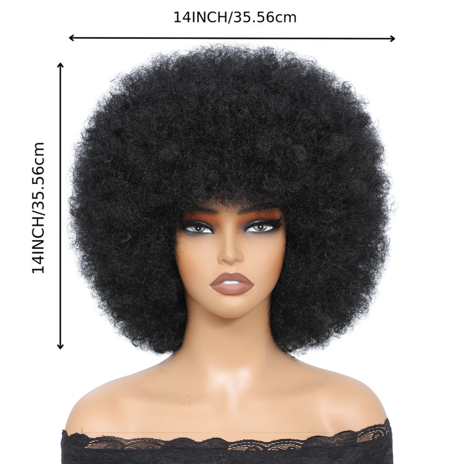 Color: #1 - Afro Wigs for Black Women 14 Inch 70s Afro Kinky Curly Bouncy Fluffy Puff Synthetic Wig Ideal for Cosplay Daily & Party