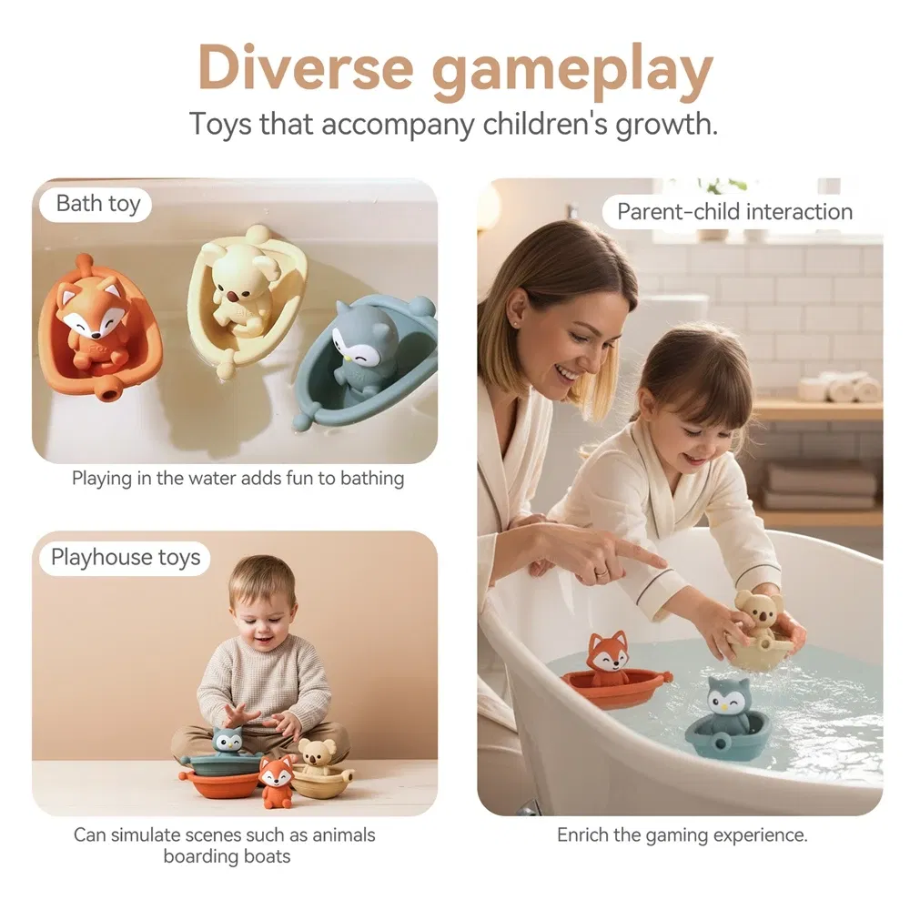 Color: GRAY - Baby Bath Toys Animal Silicone Cartoon Astronauts Play With Water Toys Baby Silicone Sprinkler Bathtub Toy No BPA Swim Bathroom