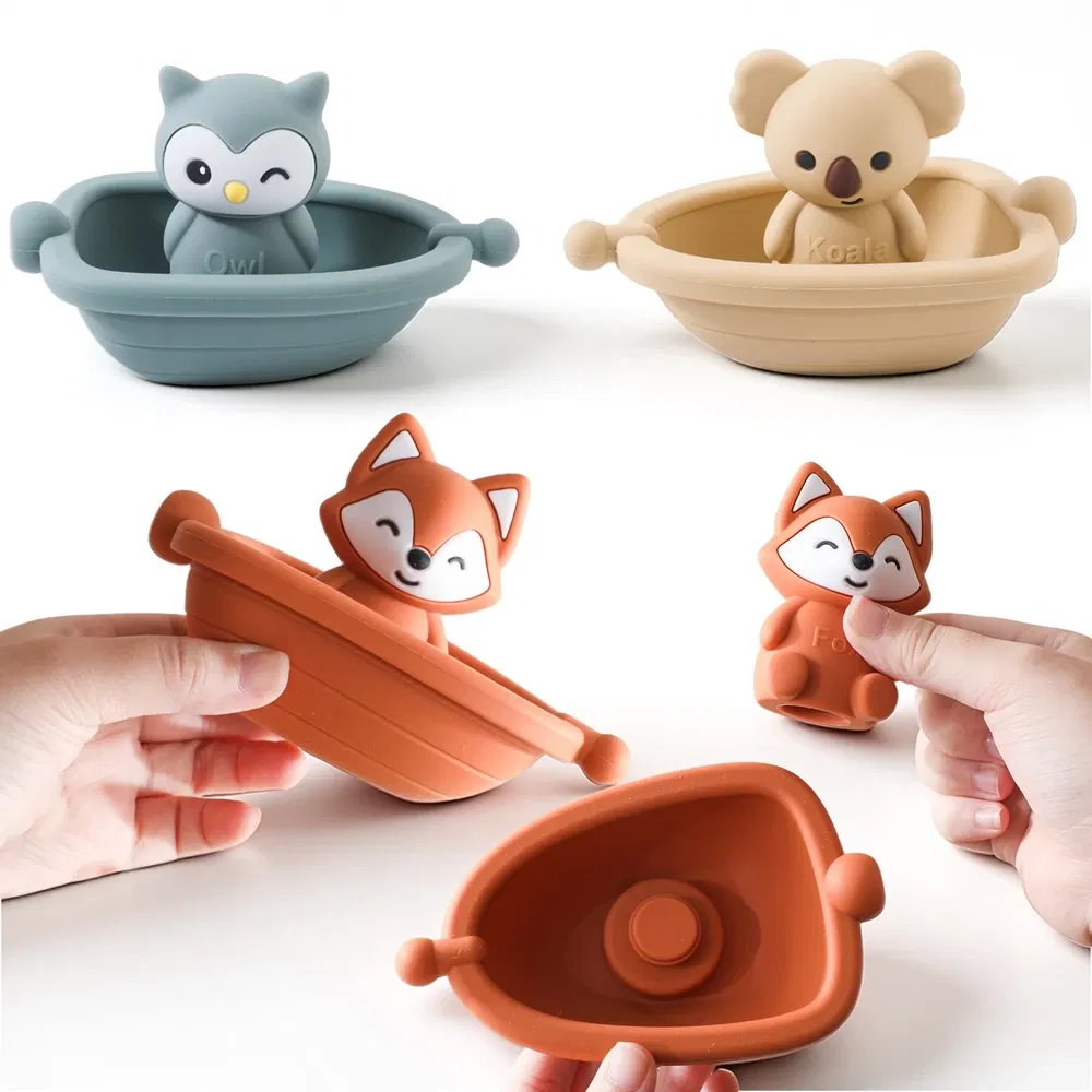 Color: GRAY - Baby Bath Toys Animal Silicone Cartoon Astronauts Play With Water Toys Baby Silicone Sprinkler Bathtub Toy No BPA Swim Bathroom
