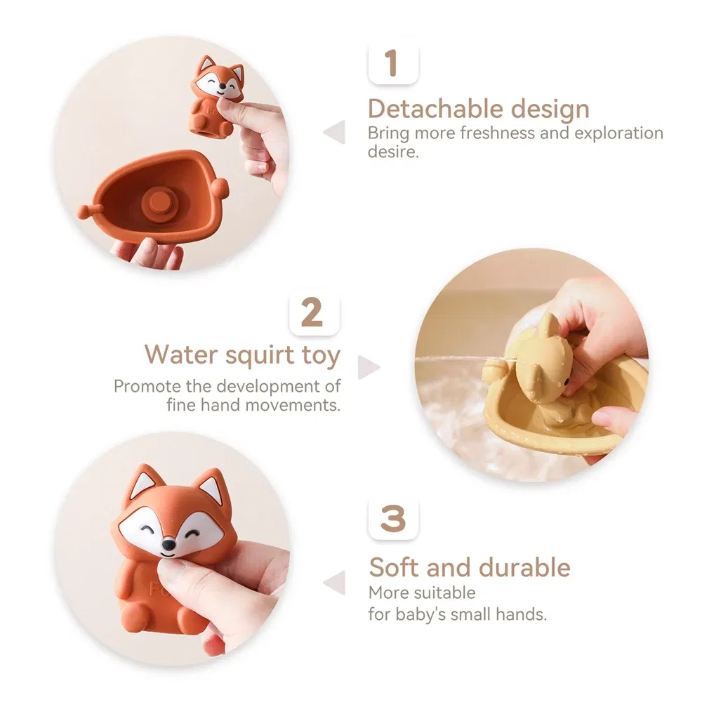 Color: GRAY - Baby Bath Toys Animal Silicone Cartoon Astronauts Play With Water Toys Baby Silicone Sprinkler Bathtub Toy No BPA Swim Bathroom