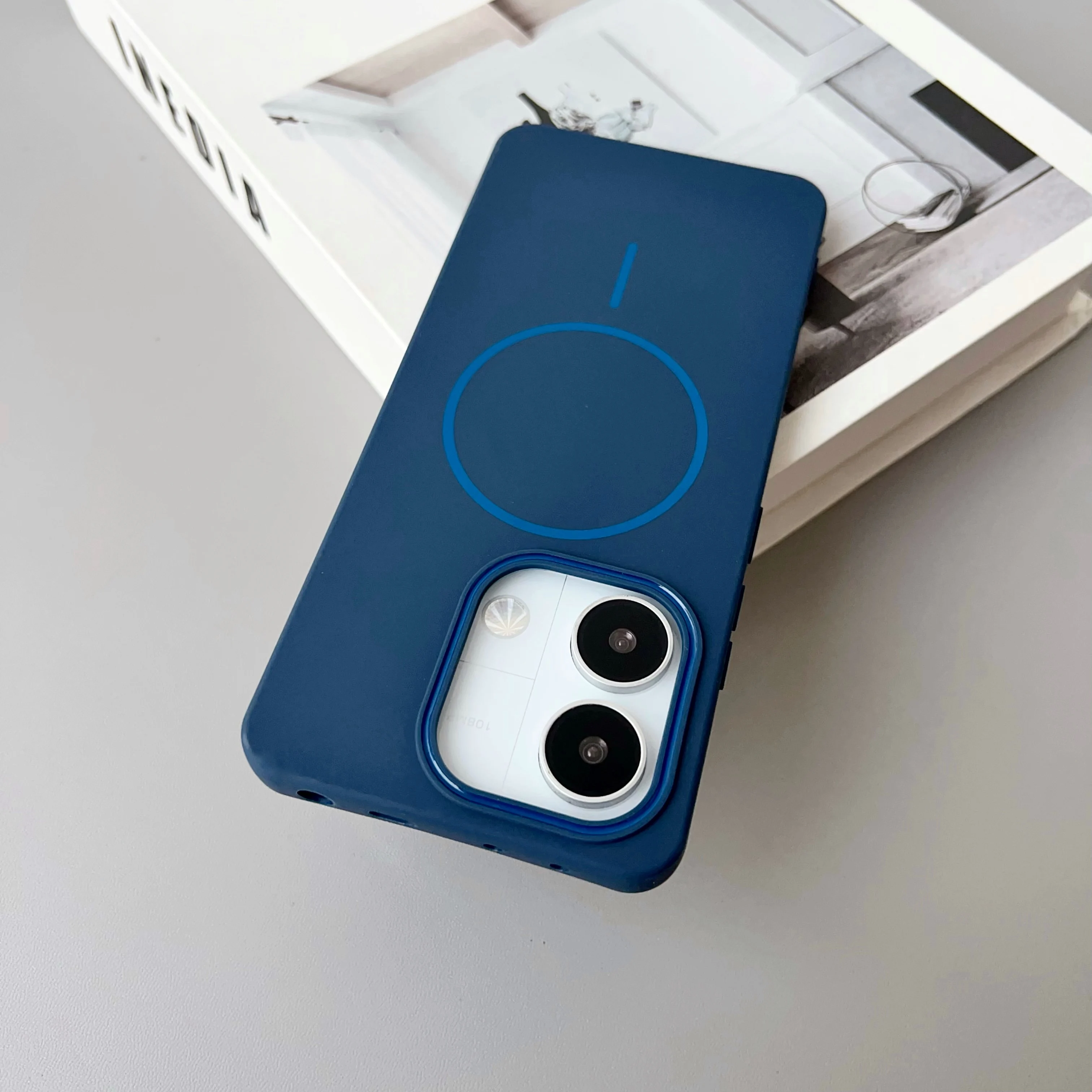 Color: Blue, Compatibility by Model: Redmi Note 14 Pro 4G (Global) - NEW  For Redmi Note 14 13 Pro A4 A5 4G 5G skin sensitive original thin circle magnetic solid color phone protective case
