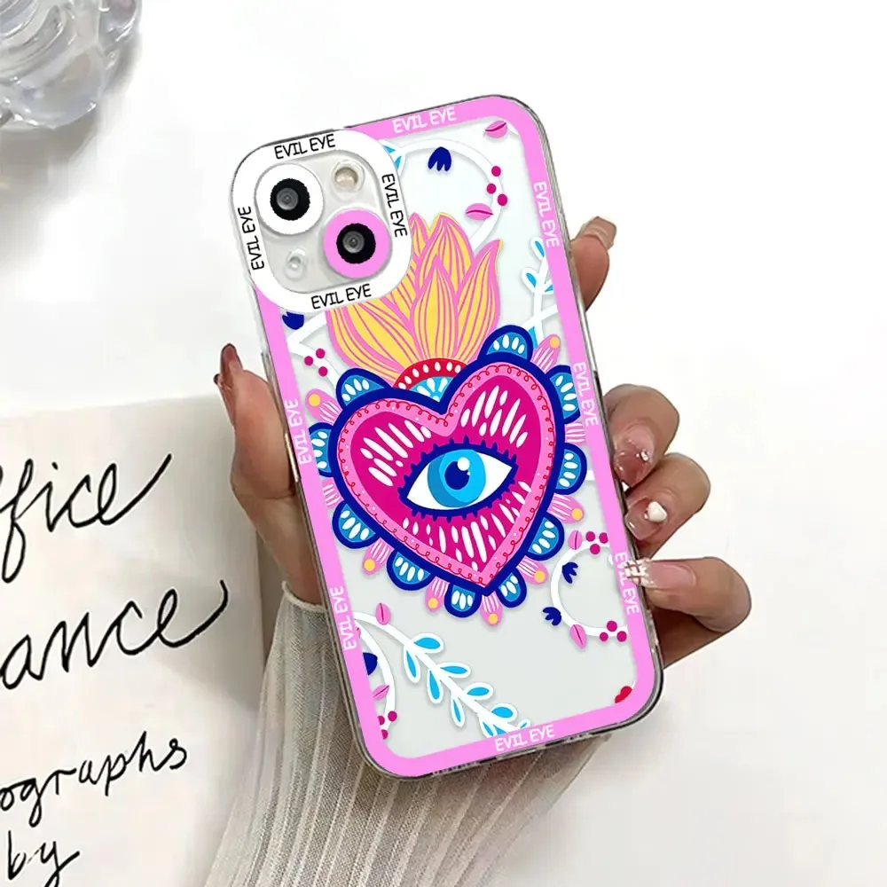 Color: black, Material: Vinyl - Blue Evil Eye Phone Case For Samsung Galaxy S10 S20 S21 S22 S23 S24 FE Plus Ultra Note 20 Transparent TPU Case