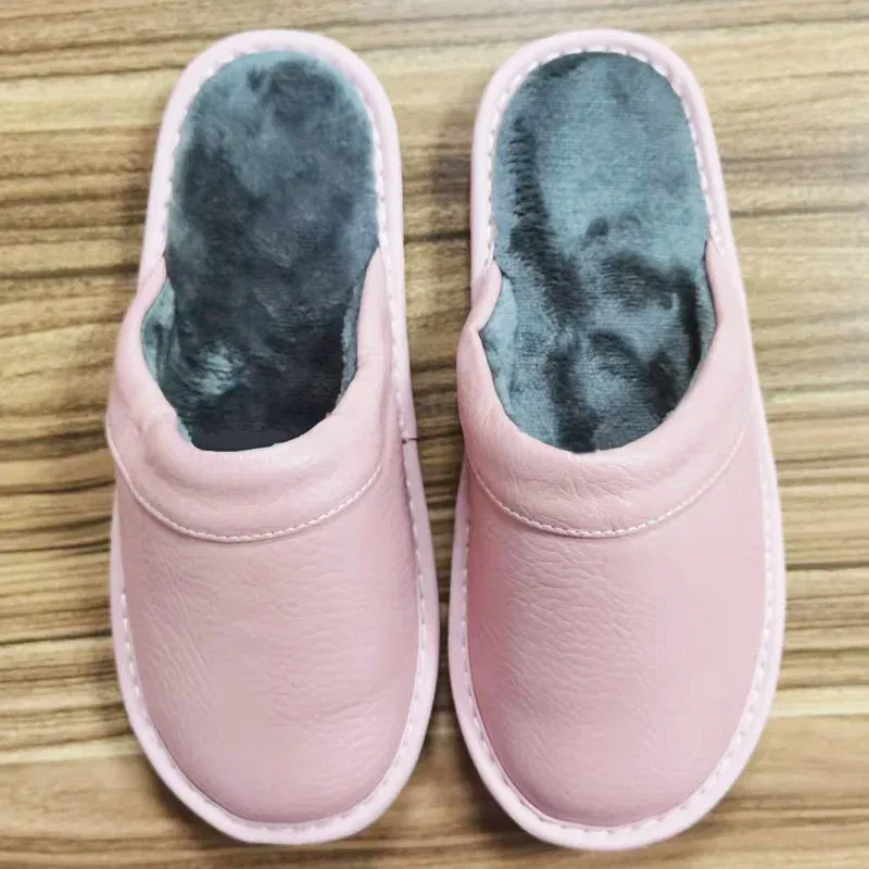 Color: Lavender, Shoe Size: 7 - Mens Bedroom Leather Slippers Unisex Black Home Shoes Big Size 47 48 Man's Slippers Indoor Comfy Males Slides Family Flats Shoes