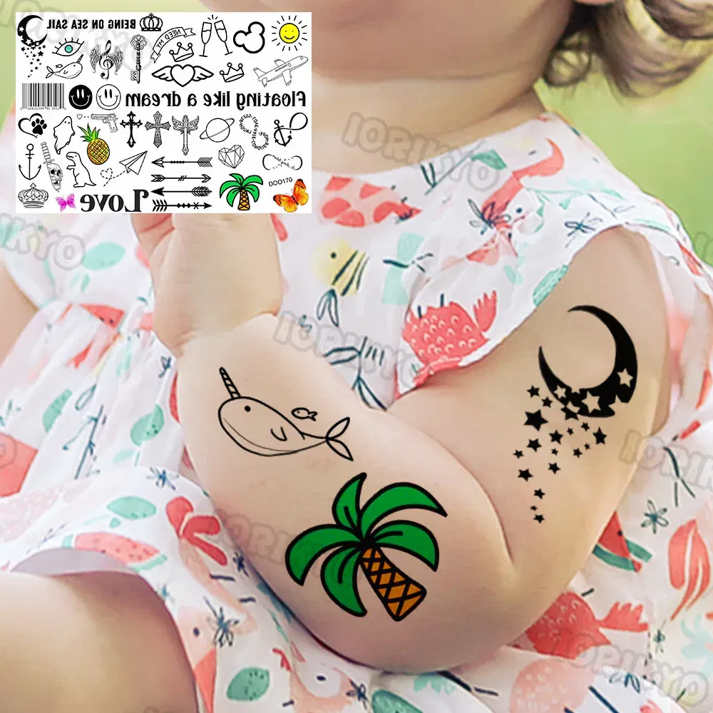Color: DARK GRAY - Funny Whale Tree Temporary Tattoo For Child Boy Face Neck Girls Son Daughter Fake Moon Tattoos Sticker Cartoon Transfer Tatoos