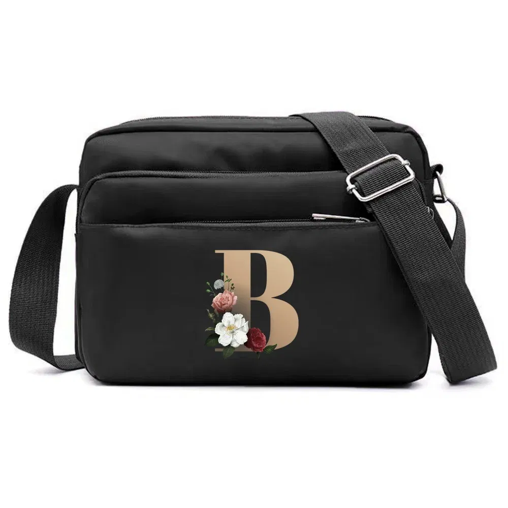 Color: Blue - New Fashion Multi-layer Travel Leisure Simple Storage Bag Black Gold Letter Series Printing Pattern One Shoulder Crossbody Bag