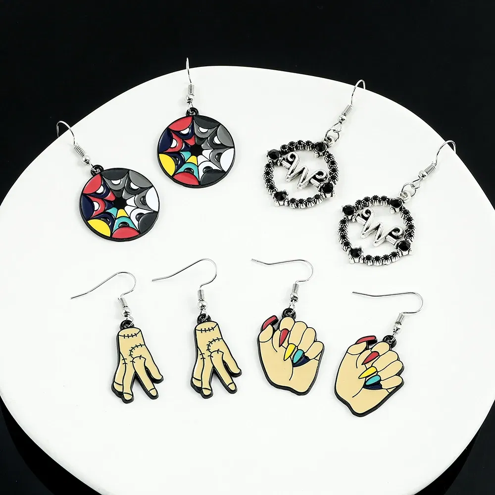 Metal Color: Hot Stamping, Ships From: CHINA - Trend TV Wednesday Addams Earrings Cosplay Props Thing Hand Letter W Pendant Ear Drop Earrings for Women Jewelry Accessories