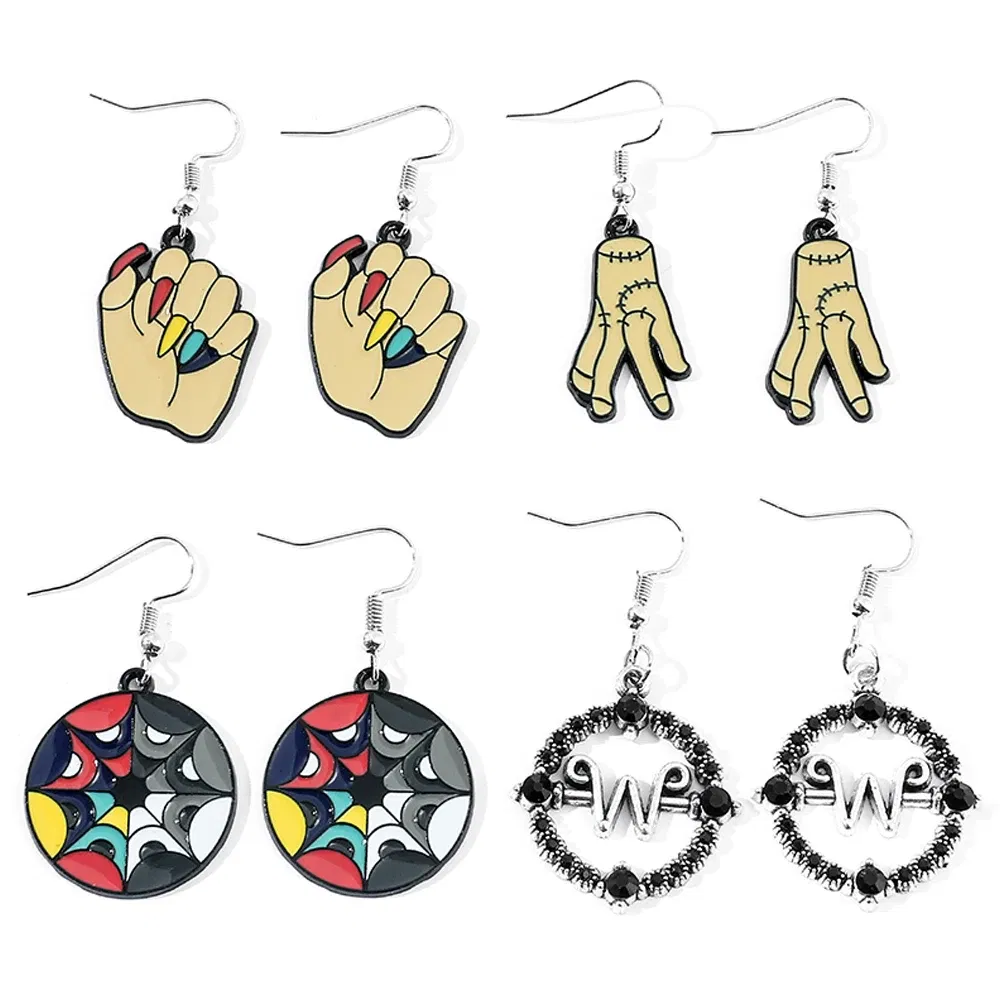 Metal Color: Hot Stamping, Ships From: CHINA - Trend TV Wednesday Addams Earrings Cosplay Props Thing Hand Letter W Pendant Ear Drop Earrings for Women Jewelry Accessories