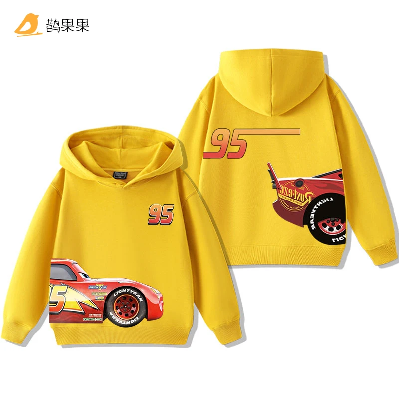 Color: Khaki, Kid Size: 4 - Cars Lightning McQueen Fun Printed Kids Boys Girls Hooded Sweatshirt Fall and Winter Casual Fashion Warm Student Hoodie