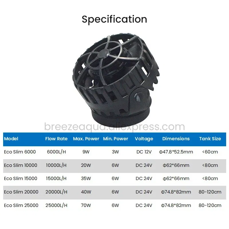 Color: Black, Power: 5W - ZKSJ Eco Slim 6000/10000/15000/20000/25000 DC Mini Saltwater Fish Tank Aquarium Wavemaker Pump with Controller