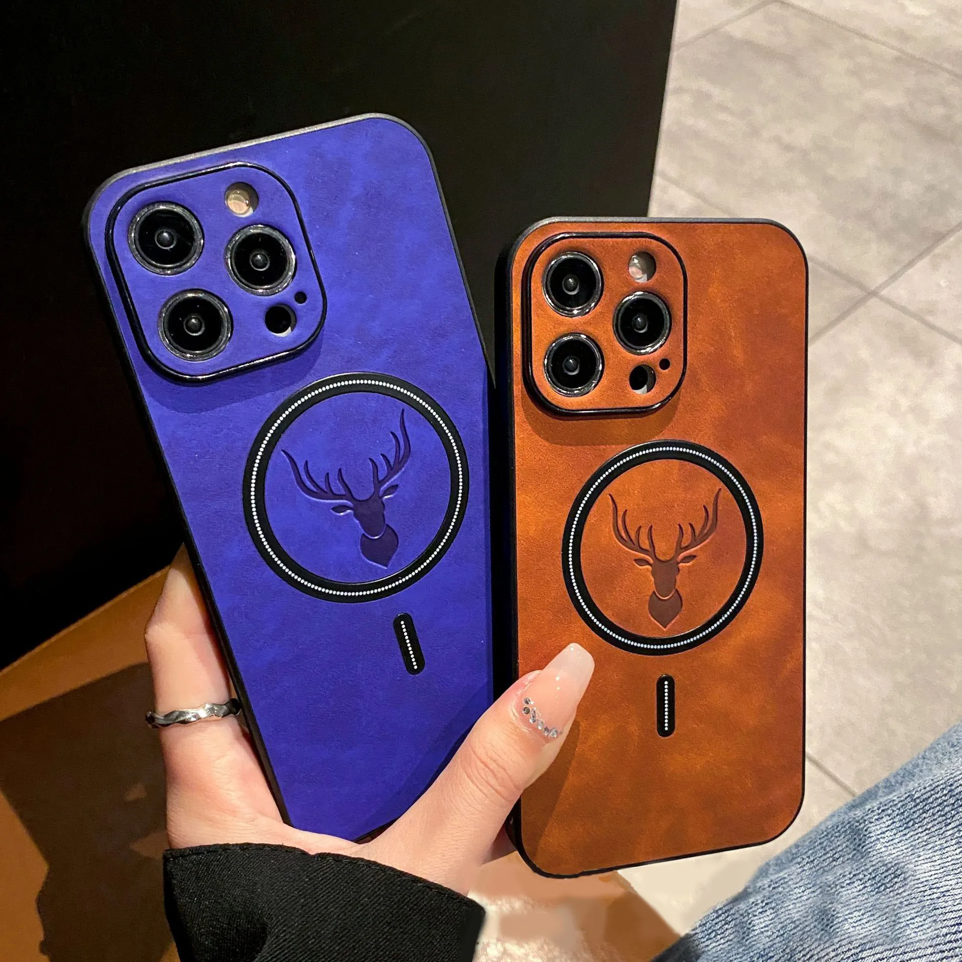 Material: Denim, Color: Dark Brown - Luxury For Magsafe Wireless Charging Phone Case For iPhone 15 Pro 14 Plus 13 12 11 Pro Max Elk Magnetic Bumper Protective Cover