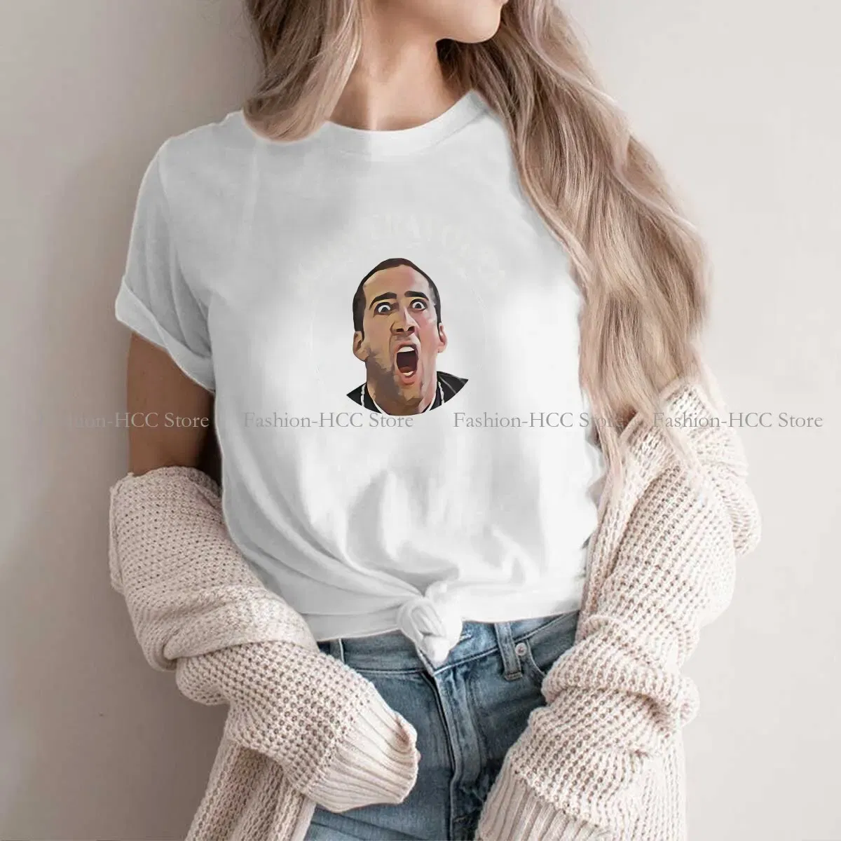 Color: WHITE, Size: XL - Face Off Casual Polyester TShirt Nicolas  Cage Creative Tops Casual T Shirt Female