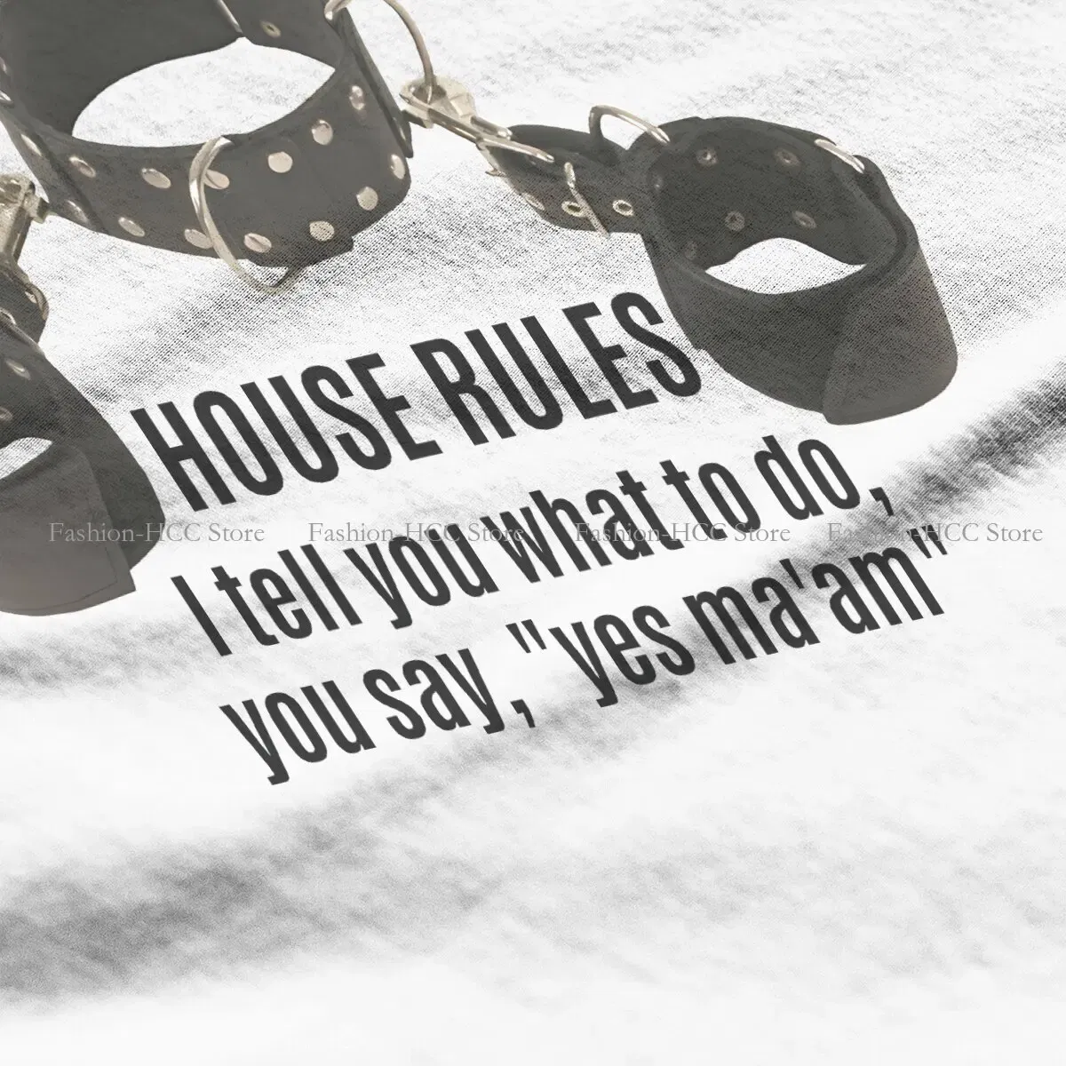 Color: WHITE, Size: S - BDSM Bondage Discipline Dominance Submission Polyester TShirts Collar Cuffs House Rules Female Print Homme T Shirt Hipster Tops