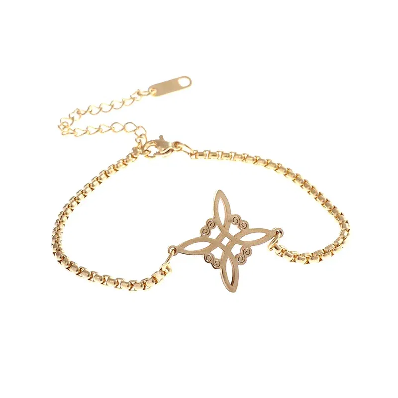 Metal color: Beige - Witch Knot Cuff Stainless Steel Pagan Witchcraft Symbols Magic Knot Women\'s Good Luck Amulet Bracelet Celtic Knot Bracelet
