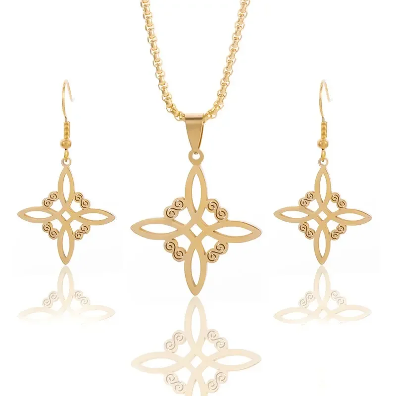 Metal color: Beige - Witch Knot Cuff Stainless Steel Pagan Witchcraft Symbols Magic Knot Women\'s Good Luck Amulet Bracelet Celtic Knot Bracelet